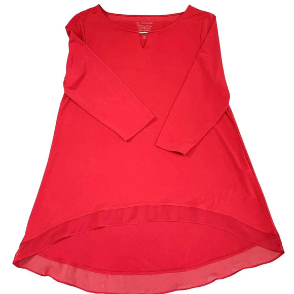 Chico's Casual Jersey Tops Blouse Women Size M Red Pullover Metal Keyhole Neck - Picture 10 of 16